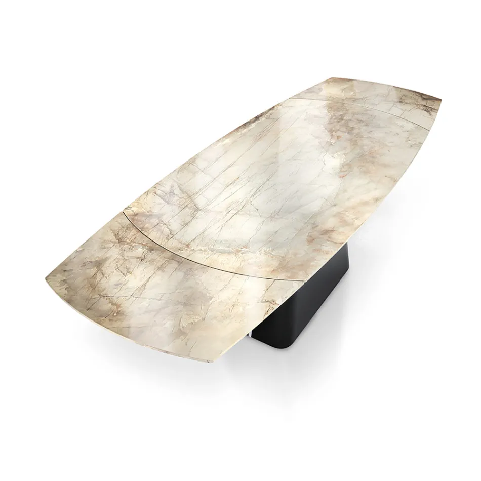 Mesa Extensível com Base em Aço e Tampo Cerâmico em Acabamento Mármore - Emilia  Viadurini
