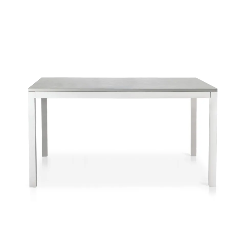 Mesa Extensível com Pés em Metal Branco e Tampo em Melamina - Shaila Viadurini