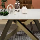 Mesa extensível com tampo de vidro branco fosco Made in Italy - Settimmio Viadurini