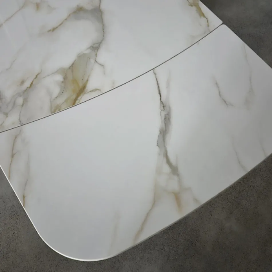 Mesa extensível de 180 a 260 cm em grés sinterizado com acabamento Calacatta - Vortex Viadurini