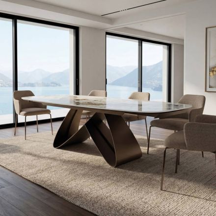 Mesa extensível de 180 a 260 cm em pedra sinterizada Gres com acabamento Pandora - Orion Viadurini