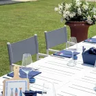 Mesa extensível para exterior com tampo de ripas de alumínio - Supernova Viadurini