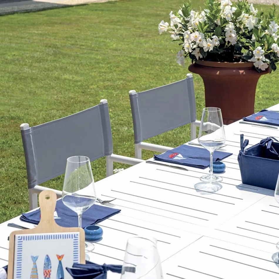 Mesa extensível para exterior com tampo de ripas de alumínio - Supernova Viadurini