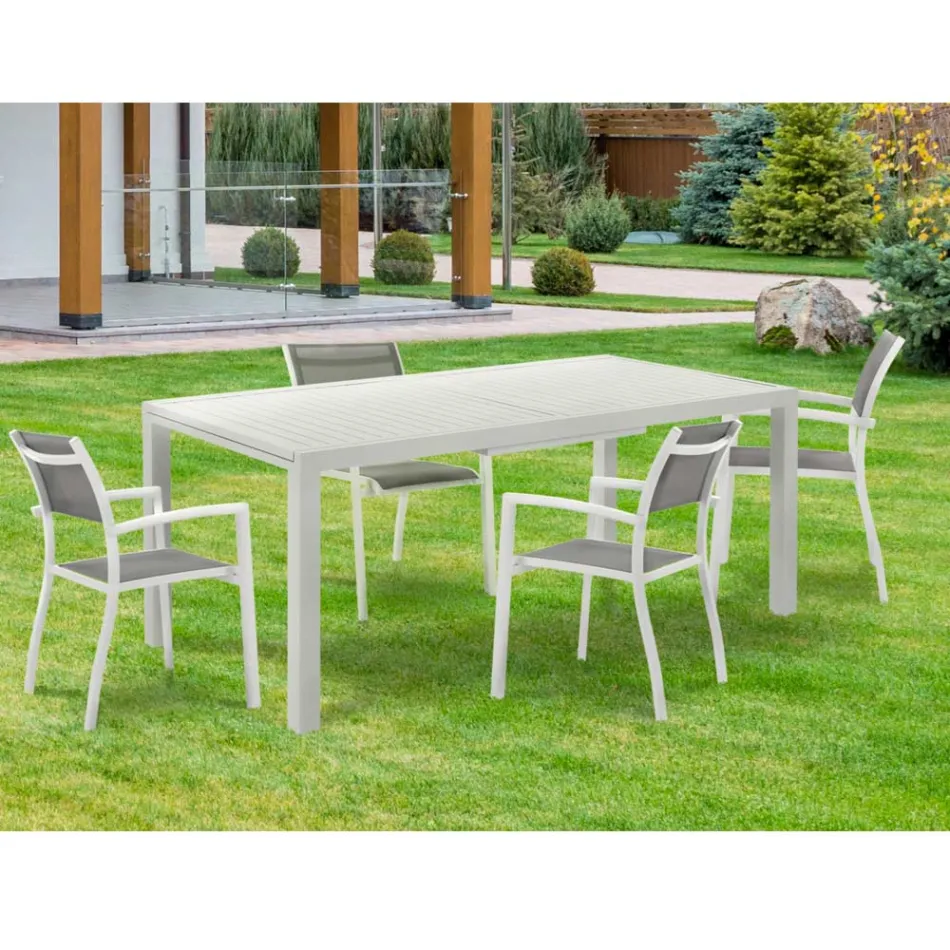 Mesa extensível de jardim com tampo e base em alumínio branco - Parler Viadurini