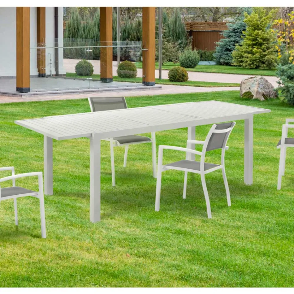Mesa extensível de jardim com tampo e base em alumínio branco - Parler Viadurini