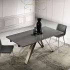 Mesa extensível de sala em metal e vidro cerâmico Made in Italy - Meluso Viadurini