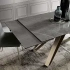 Mesa extensível de sala em metal e vidro cerâmico Made in Italy - Meluso Viadurini