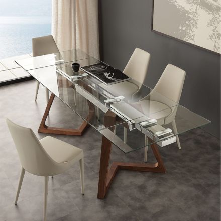 Mesa de jantar extensível moderna com tampo de vidro temperado Iside Viadurini