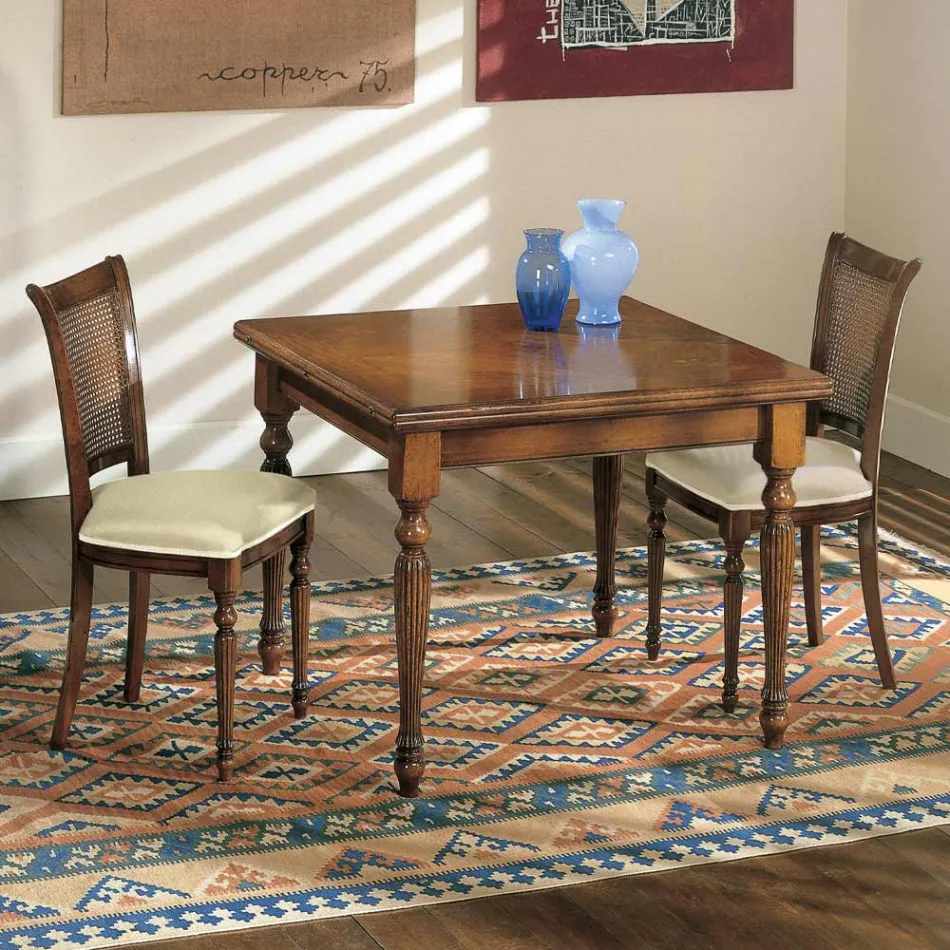 Mesa extensível e 2 cadeiras em nogueira patinada Made in Italy - Biotite Viadurini