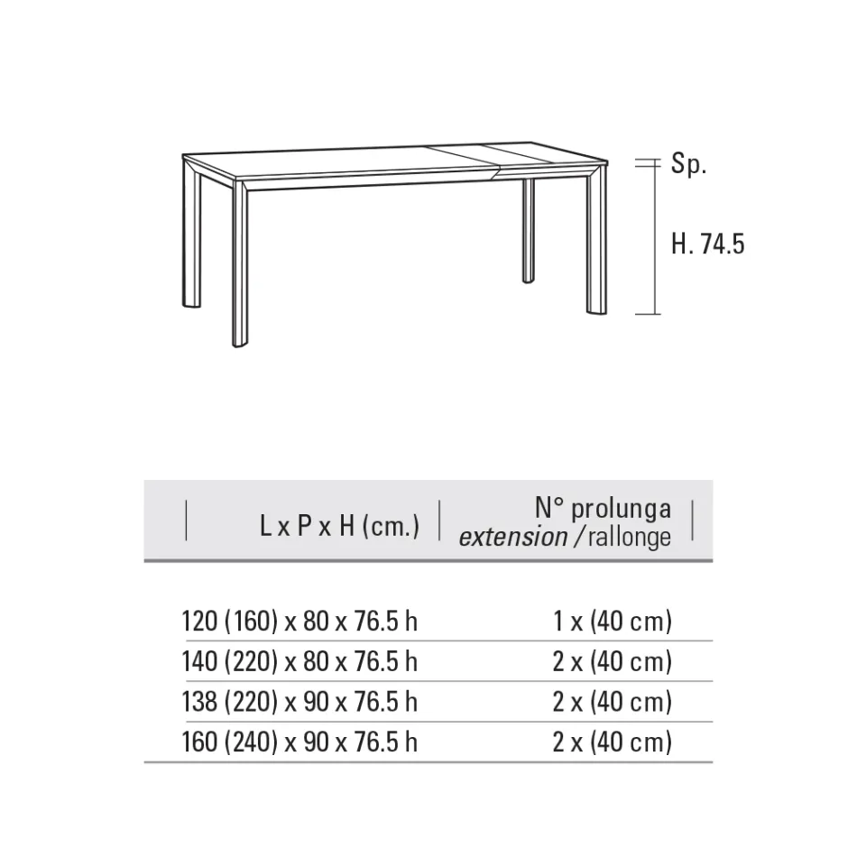 Mesa Extensível Até 240 cm em Alumínio e Hpl Fabricado na Itália - Filiberto Viadurini