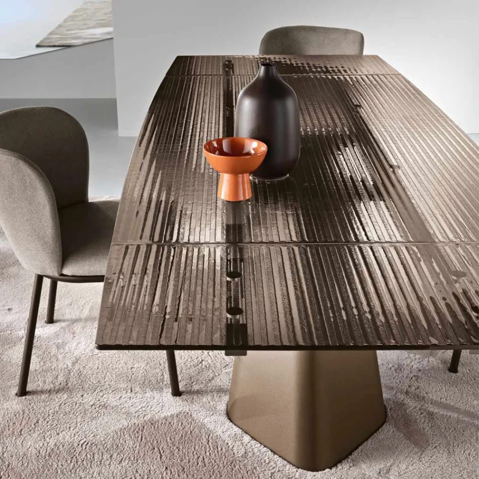 Mesa extensível até 240 cm em vidro canelado transparente, fabricada na Itália - Talete Viadurini