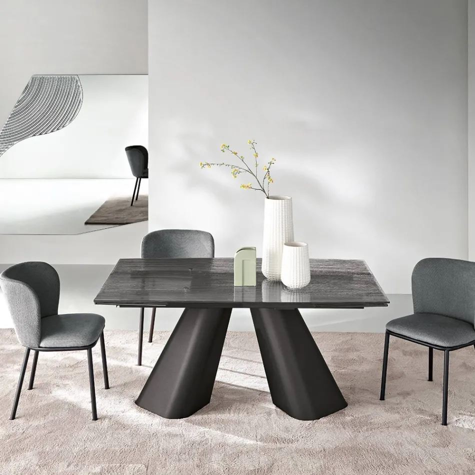 Mesa extensível até 240 cm em vidro canelado transparente, fabricada na Itália - Talete Viadurini