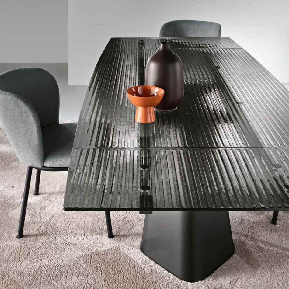 Mesa extensível até 240 cm em vidro canelado transparente, fabricada na Itália - Talete Viadurini