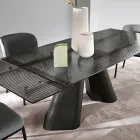 Mesa extensível até 240 cm em vidro canelado transparente, fabricada na Itália - Talete Viadurini