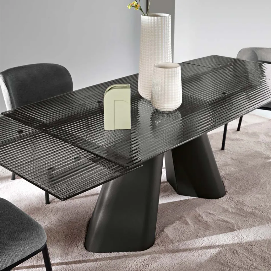 Mesa extensível até 240 cm em vidro canelado transparente, fabricada na Itália - Talete Viadurini