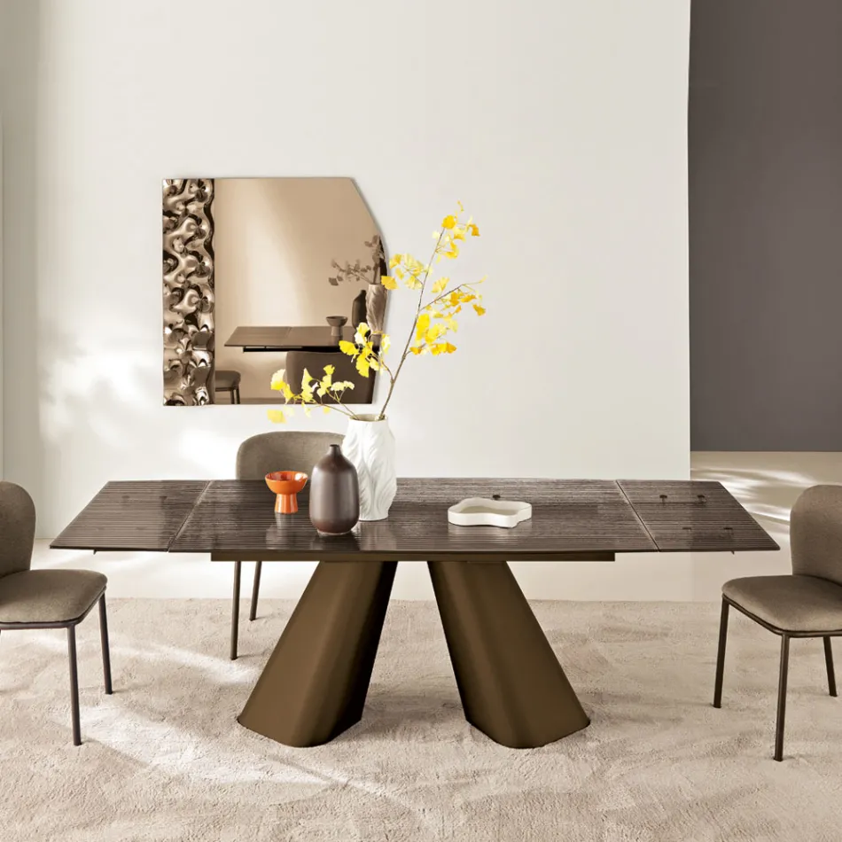 Mesa extensível até 240 cm em vidro canelado transparente, fabricada na Itália - Talete Viadurini