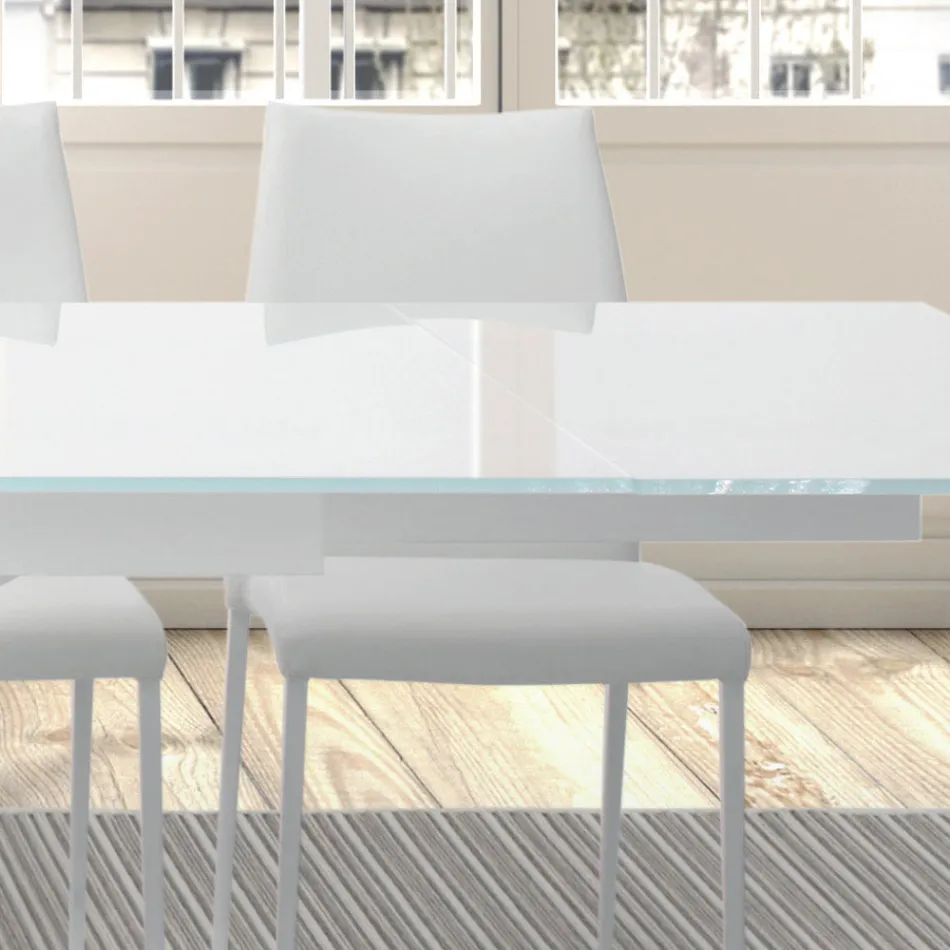 Mesa extensível até 278 cm em vidro e aço branco Made in Italy - Grotta Viadurini