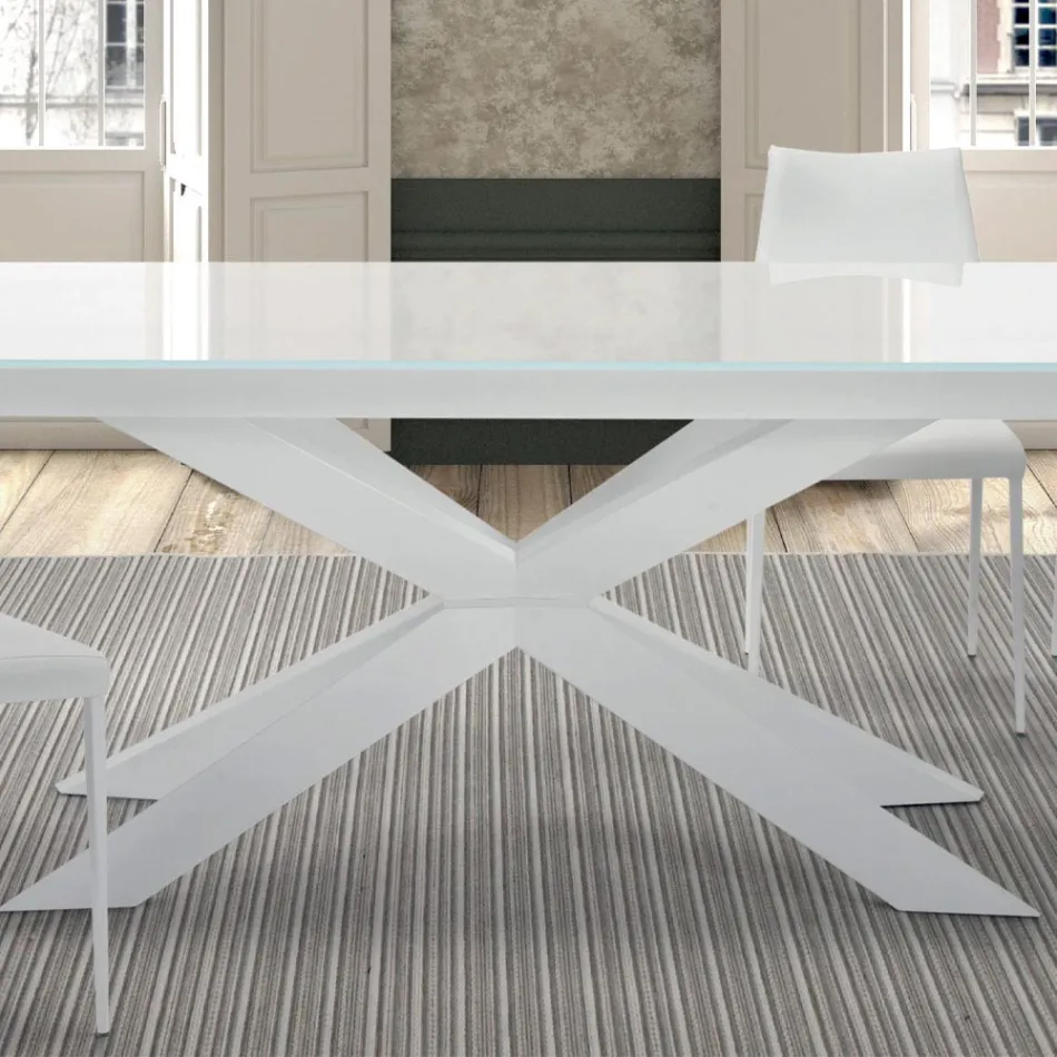Mesa extensível até 278 cm em vidro e aço branco Made in Italy - Grotta Viadurini