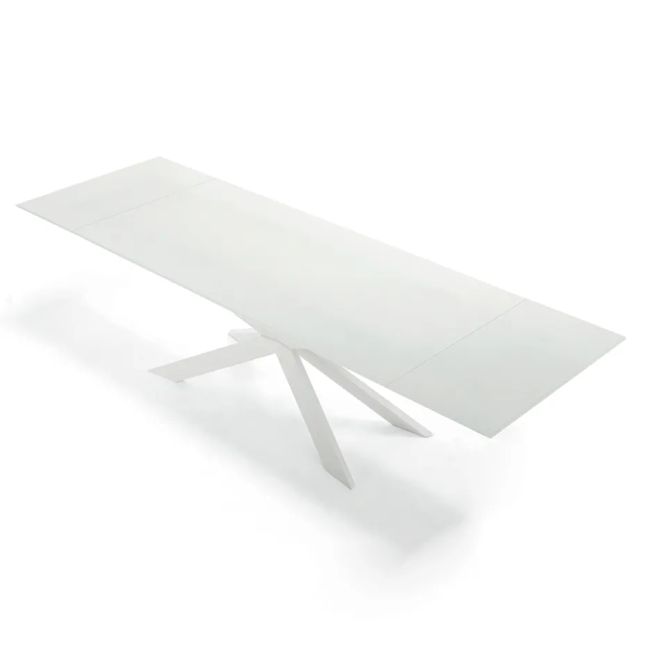 Mesa extensível até 278 cm em vidro e aço branco Made in Italy - Grotta Viadurini