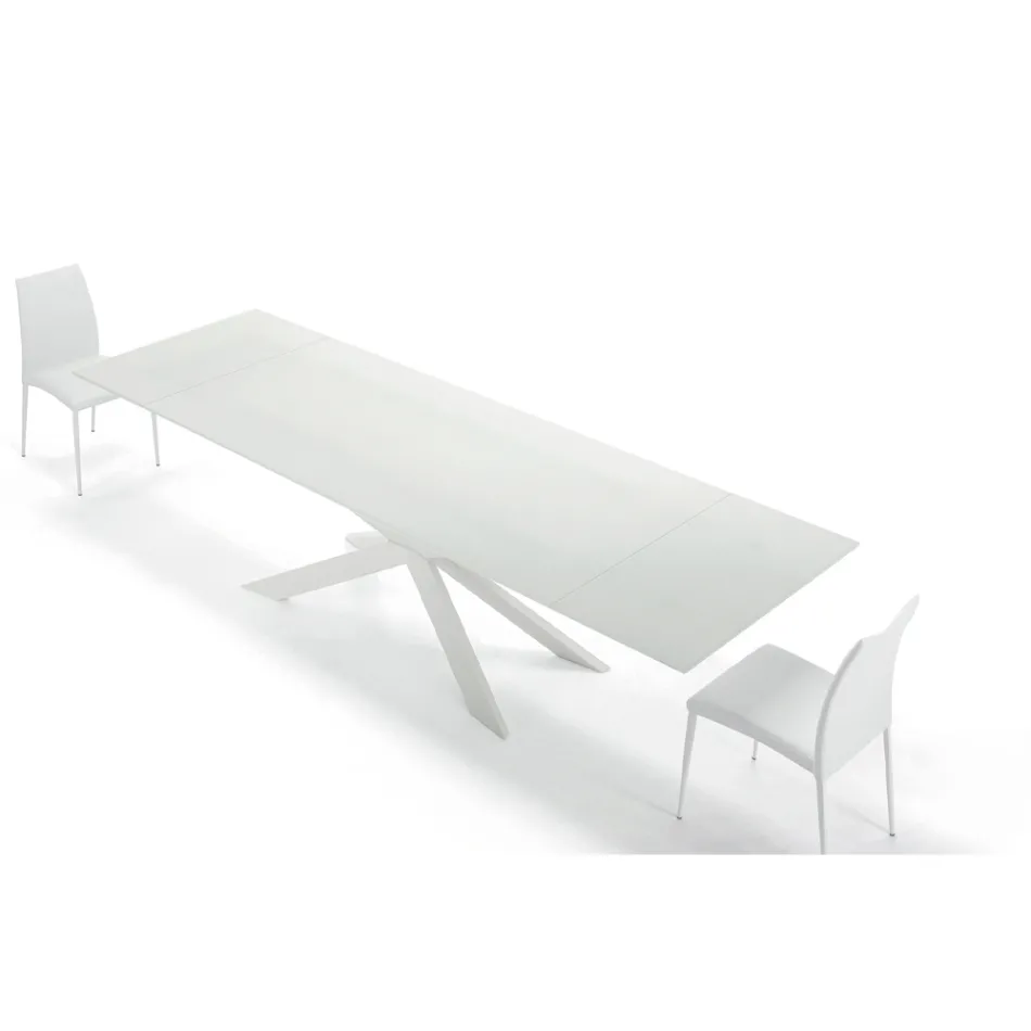 Mesa extensível até 278 cm em vidro e aço branco Made in Italy - Grotta Viadurini