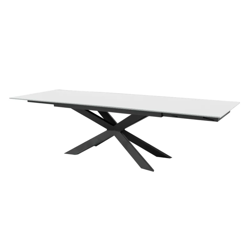 Mesa extensível até 278 cm em vidro e aço preto Made in Italy - Grotta Viadurini