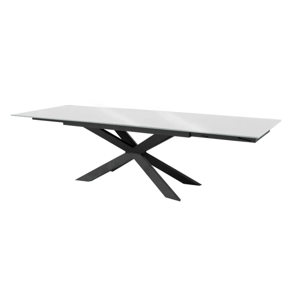 Mesa extensível até 278 cm em vidro e aço preto Made in Italy - Grotta Viadurini