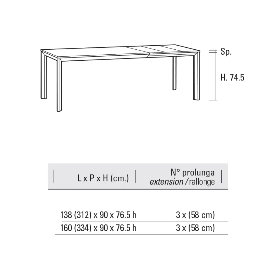 Mesa Extensível Até 334 cm em Alumínio e Hpl Fabricado na Itália - Filiberto Viadurini
