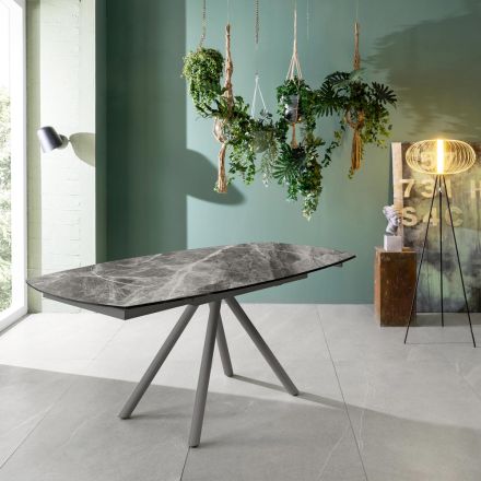 Mesa extensível até 180 cm em cerâmica sobre vidro e metal - Lozzolo Viadurini