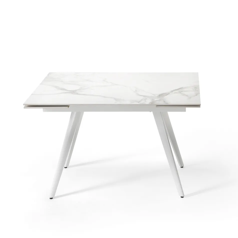 Mesa extensível até 180 cm em pedra com efeito mármore e metal - Numa Viadurini