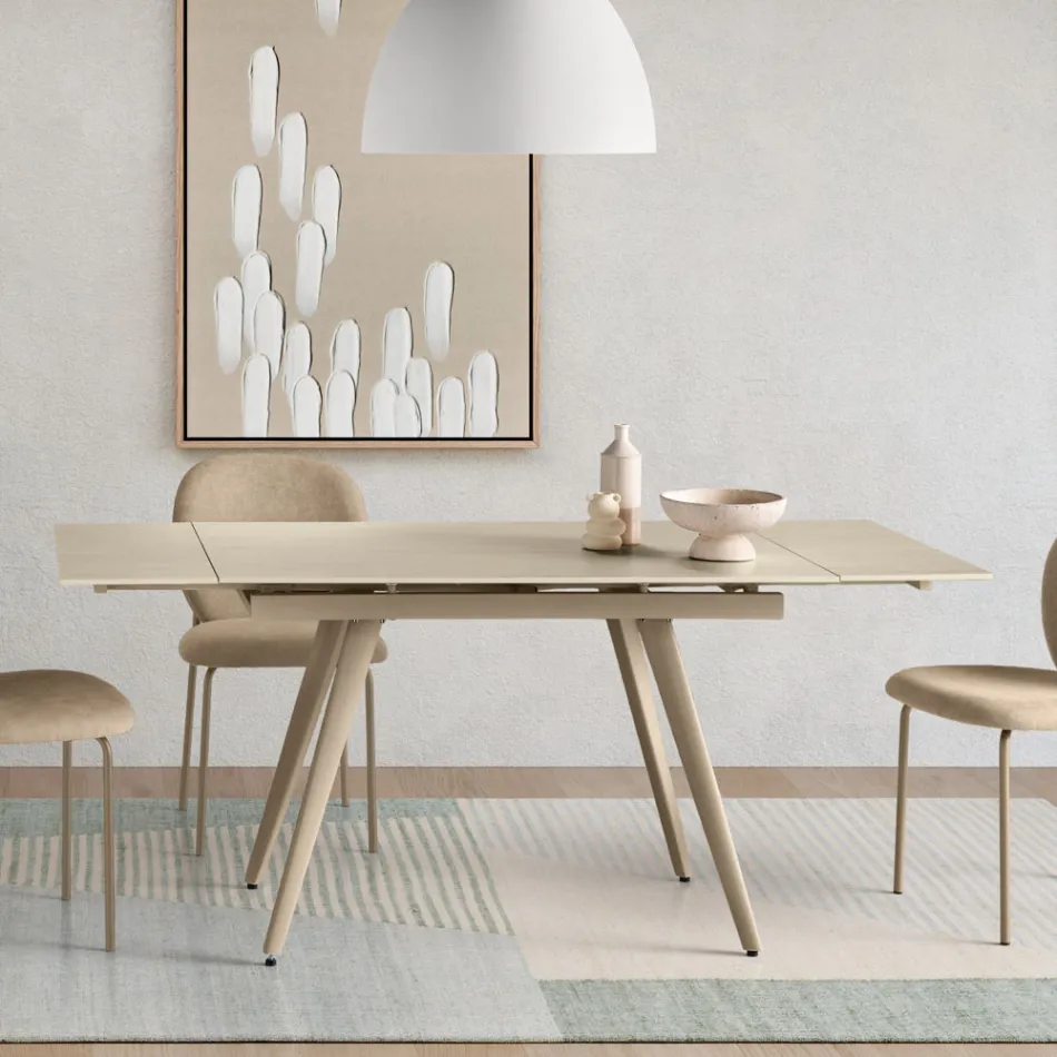 Mesa extensível até 180 cm em pedra com efeito mármore e metal - Numa Viadurini