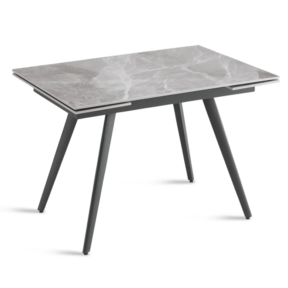 Mesa extensível até 180 cm em pedra com efeito mármore e metal - Numa Viadurini