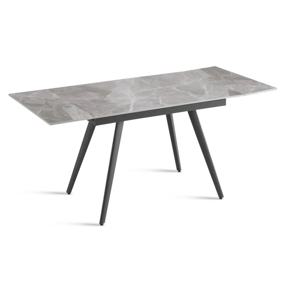 Mesa extensível até 180 cm em pedra com efeito mármore e metal - Numa Viadurini