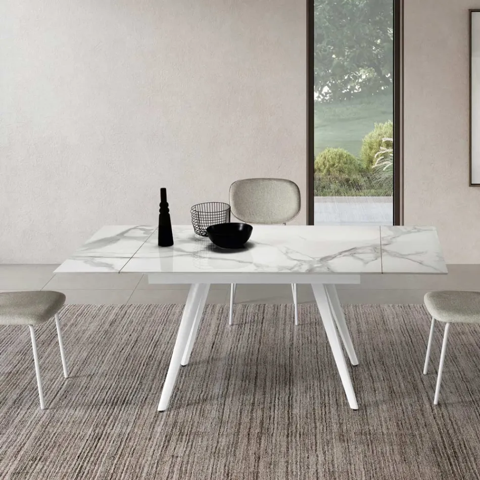 Mesa extensível até 180 cm em pedra com efeito mármore e metal - Numa Viadurini