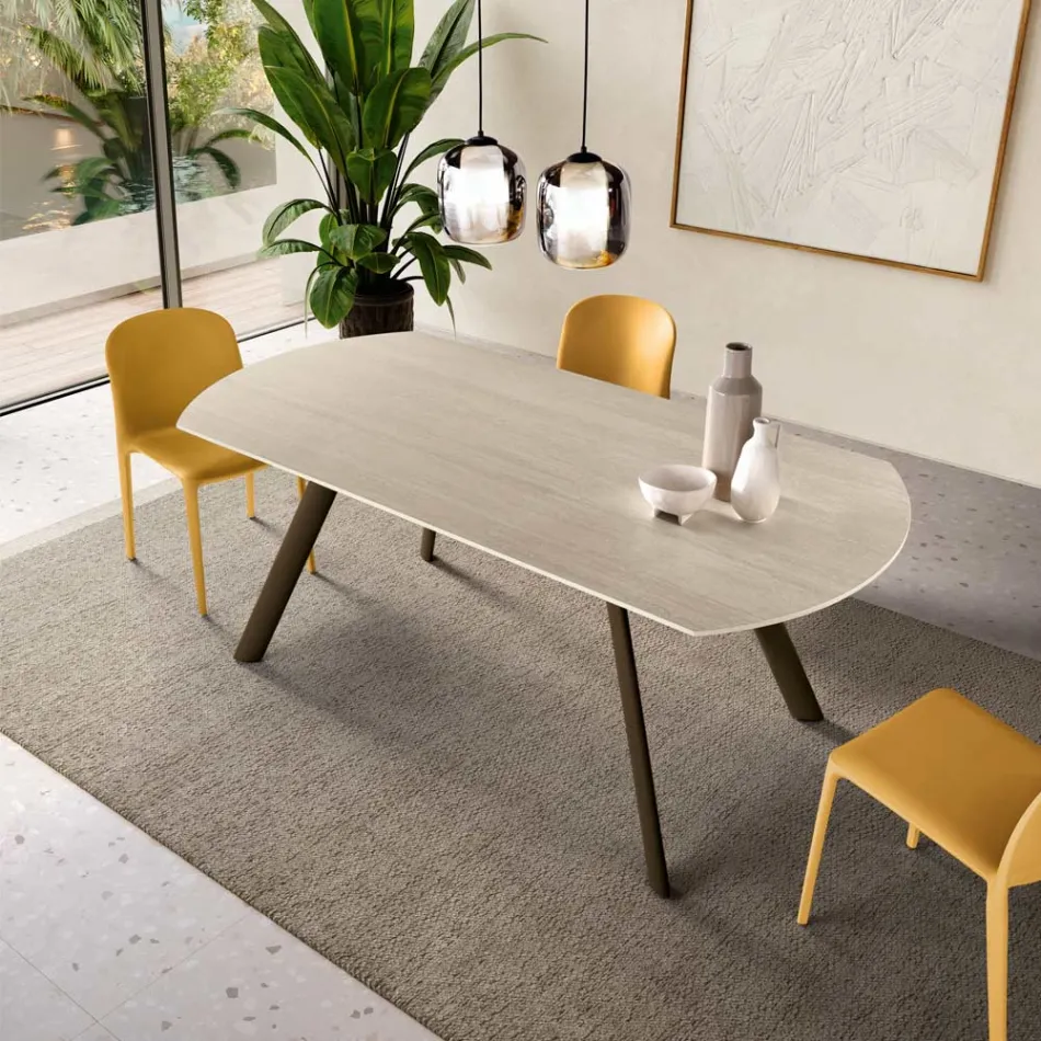 Mesa extensível até 180 cm em pedra sinterizada com efeito mármore - Talia Viadurini