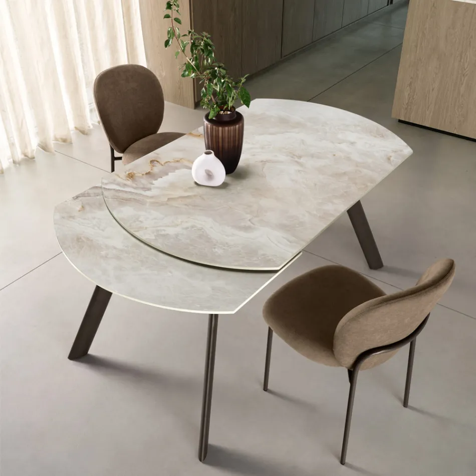 Mesa extensível até 180 cm em pedra sinterizada com efeito mármore - Talia Viadurini