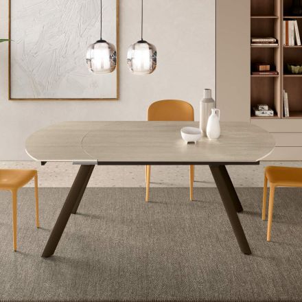 Mesa extensível até 180 cm em pedra sinterizada com efeito mármore - Talia Viadurini