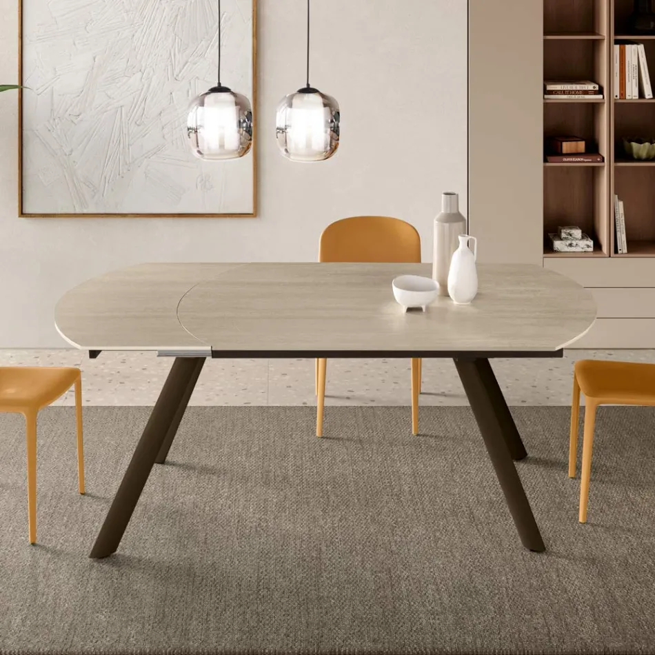 Mesa extensível até 180 cm em pedra sinterizada com efeito mármore - Talia Viadurini