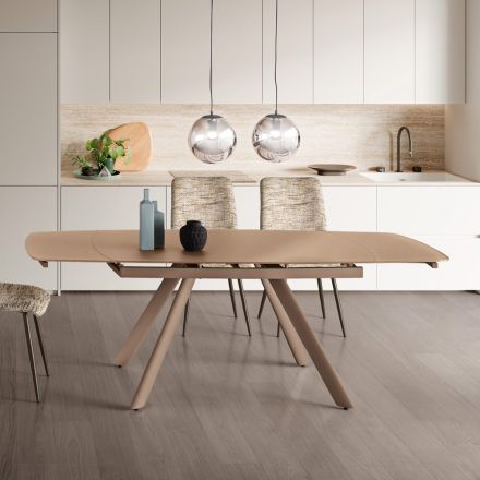Mesa extensível até 210 cm em vidro e metal pintado - Naxos Viadurini