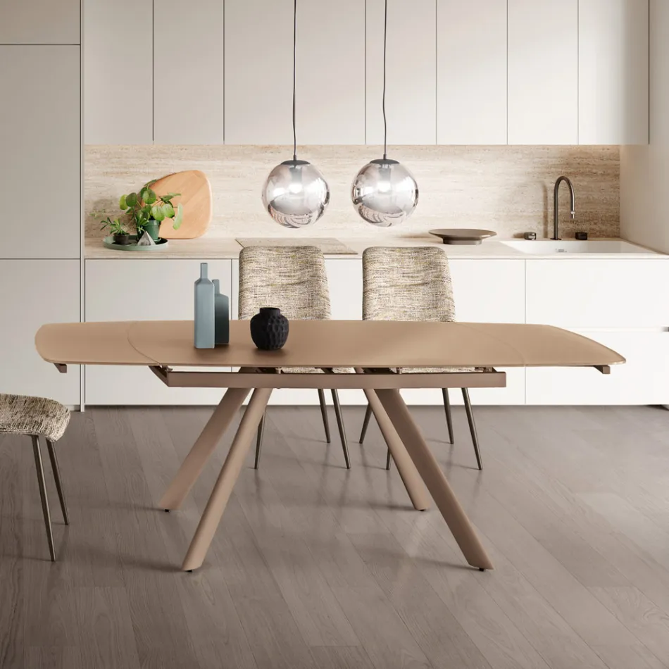Mesa extensível até 210 cm em vidro e metal pintado - Naxos Viadurini