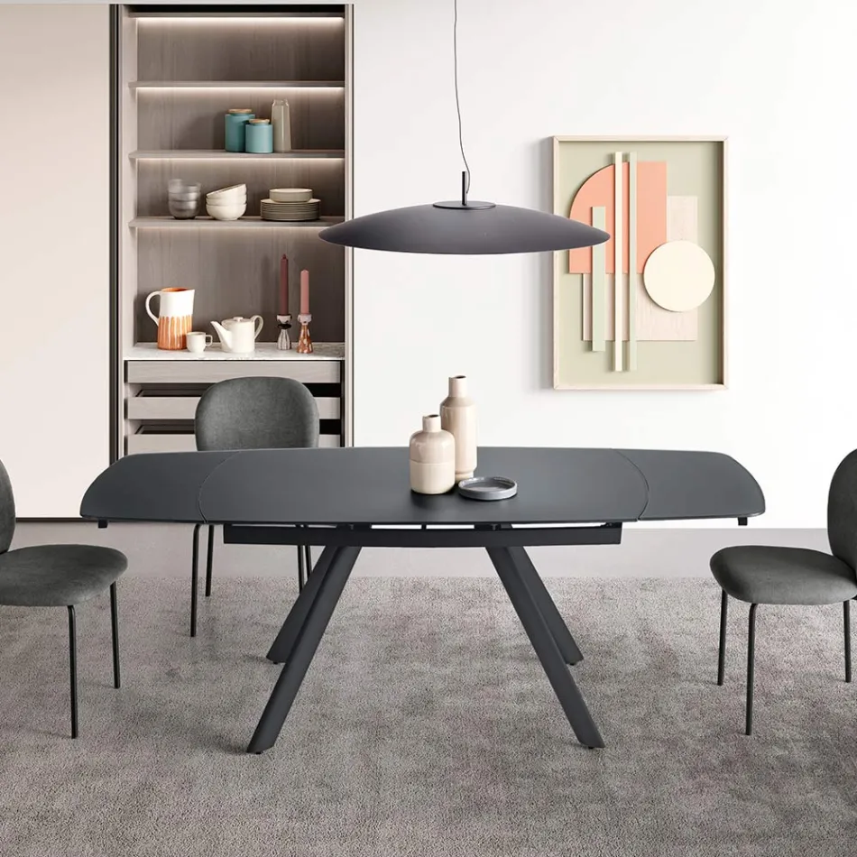 Mesa extensível até 210 cm em vidro e metal pintado - Naxos Viadurini