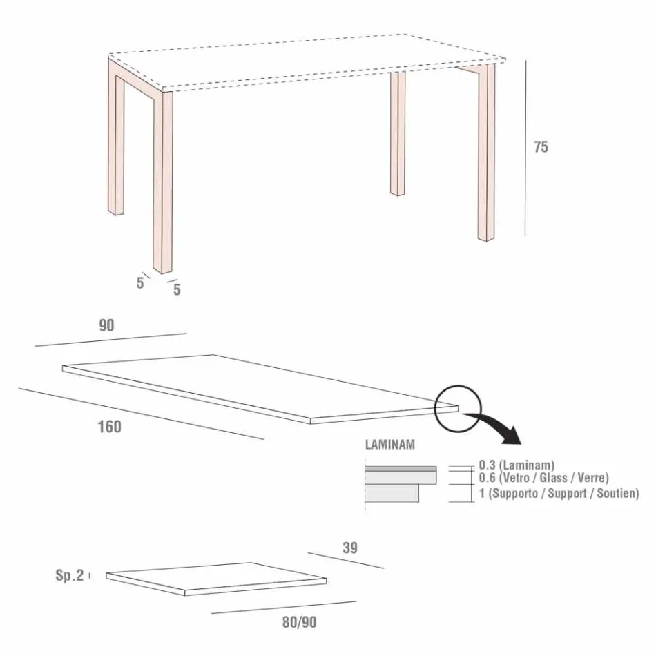 Mesa Extensível Até 238 cm em Laminam e Metal Made in Italy - Remigio Viadurini