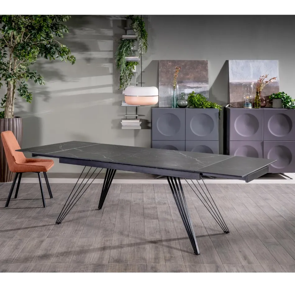 Mesa extensível até 240 cm em cerâmica e metal - Bouquet Viadurini