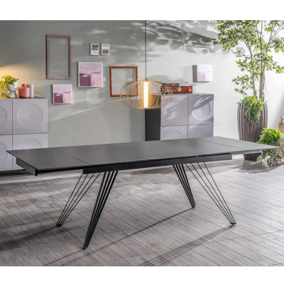Mesa extensível até 240 cm em cerâmica e metal - Bouquet Viadurini
