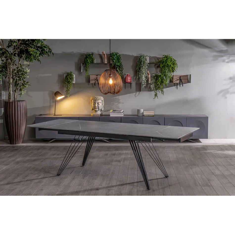 Mesa extensível até 240 cm em cerâmica e metal - Bouquet Viadurini