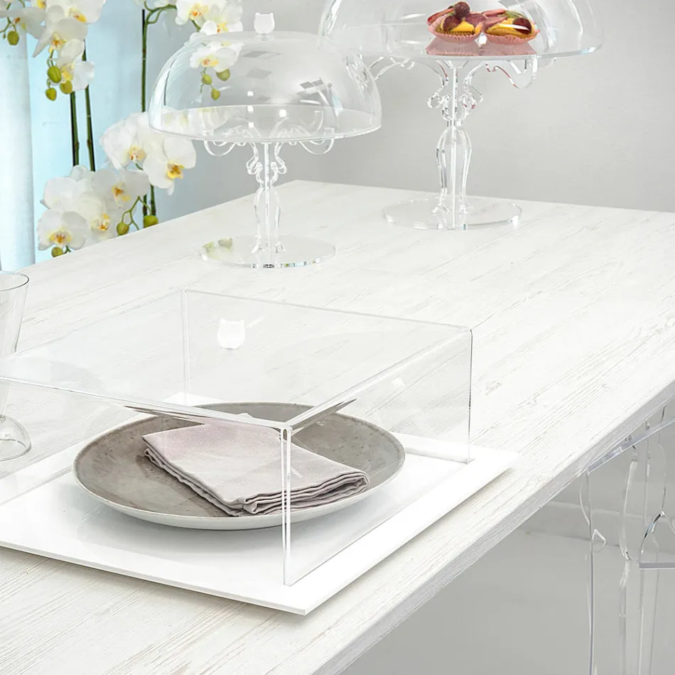Mesa extensível até 255 cm em madeira e plexiglass, fabricada na Itália - Elide Viadurini