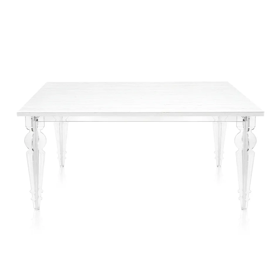 Mesa extensível até 255 cm em madeira e plexiglass, fabricada na Itália - Elide Viadurini