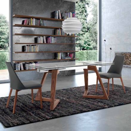 Mesa Extensível até 280 cm em Vidro e Madeira Folheada – Eugrafo Viadurini