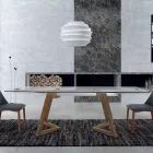 Mesa Extensível até 280 cm em Vidro e Madeira Folheada – Eugrafo Viadurini