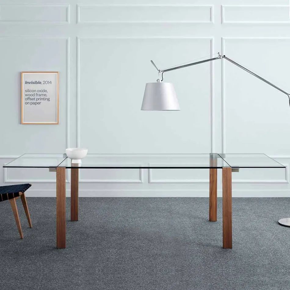 Mesa extensível até 280 cm em vidro transparente Made in Italy - Sopot Viadurini