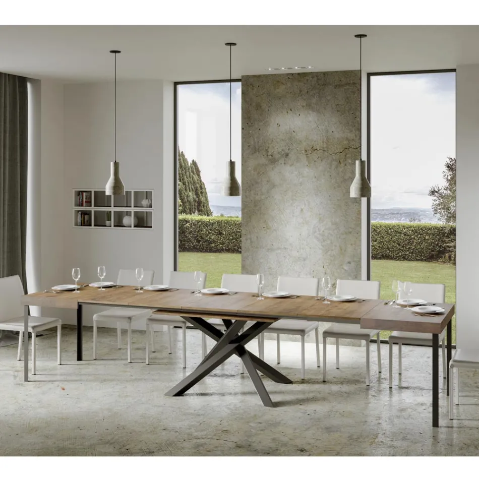 Mesa Extensível até 440 cm em Ferro Antracite e Madeira Made in Italy - Graffo Viadurini